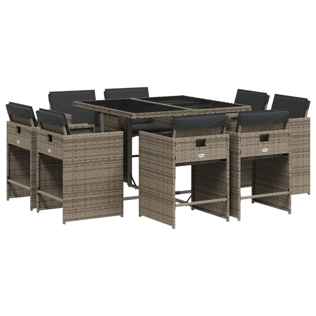 vidaXL Set mobilier grădină cu perne, 9 piese, gri, poliratan