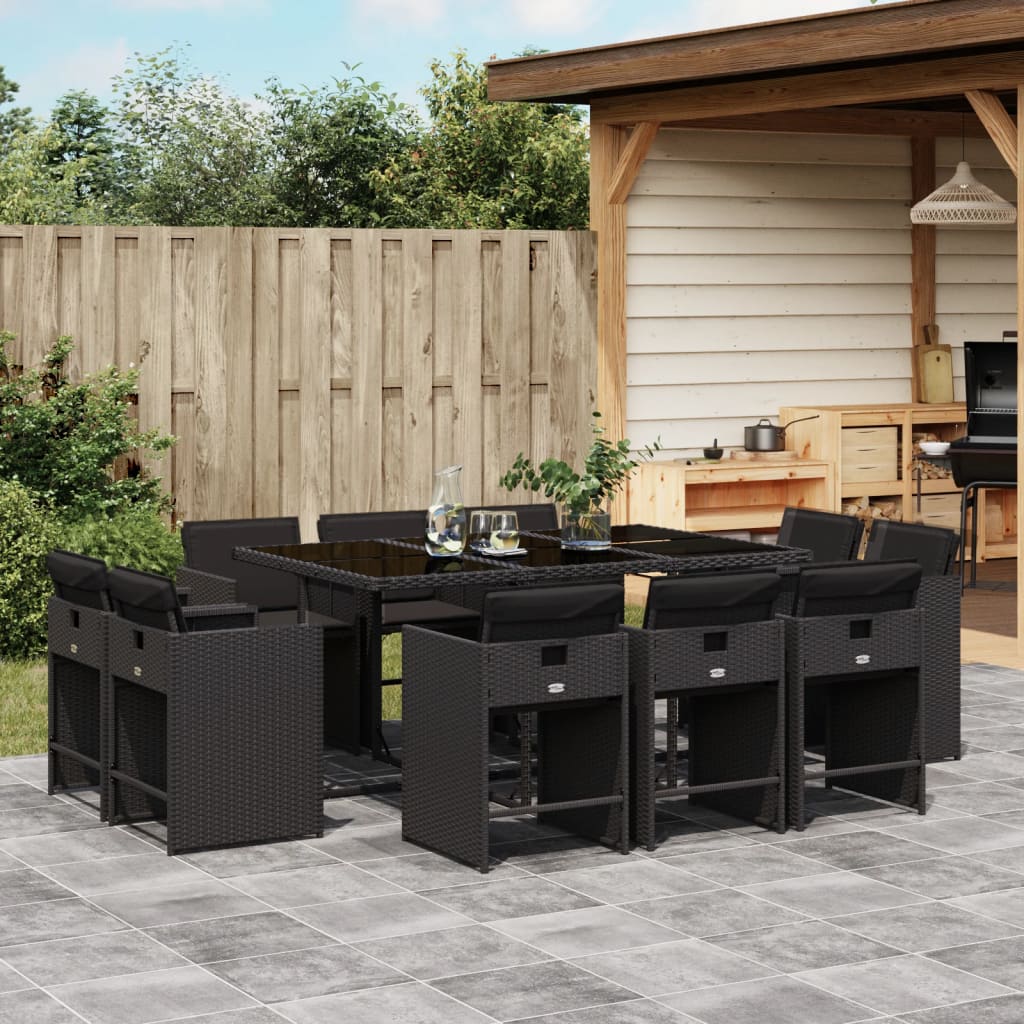 vidaXL Set mobilier de exterior cu perne, 11 piese, negru, poliratan