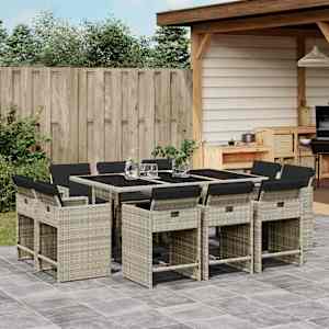 Vrtna jedilna garnitura 11-delna z blazinami sv. siv PE ratan