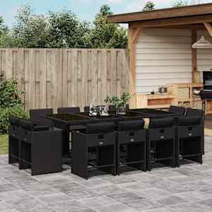 Vrtna jedilna garnitura 13-delna z blazinami črn poli ratan