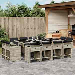 Vrtna jedilna garnitura 13-delna z blazinami sv. siv poli ratan