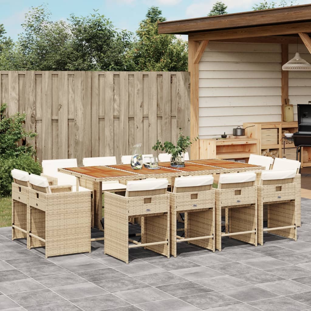 vidaXL 13-tlg. Garten-Essgruppe mit Kissen Beige Poly Rattan