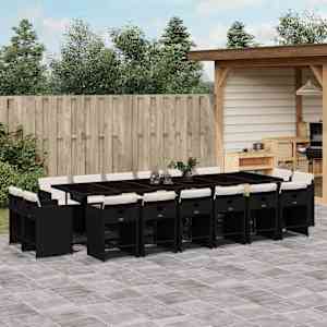 Vrtna jedilna garnitura z blazinami 17-delna črn poli ratan