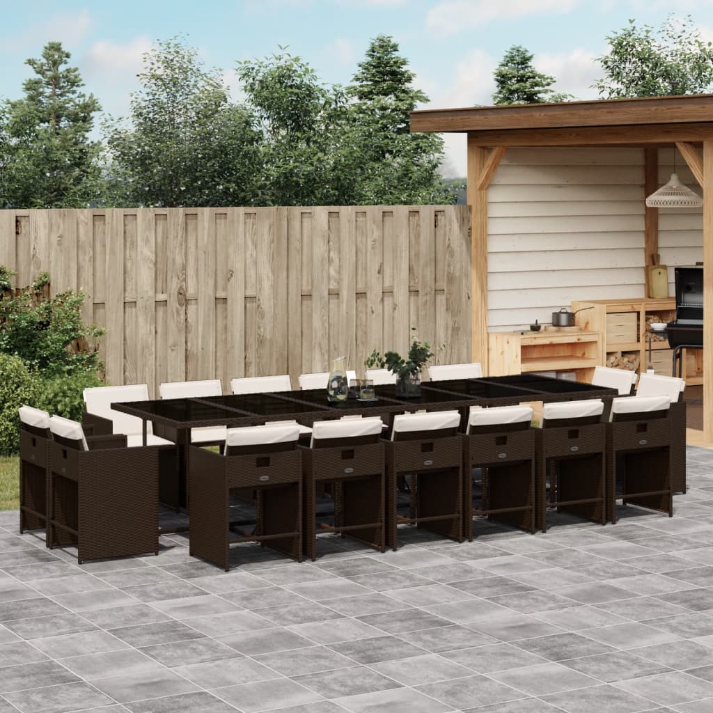 vidaXL 17-tlg. Garten-Essgruppe mit Kissen Braun Poly Rattan