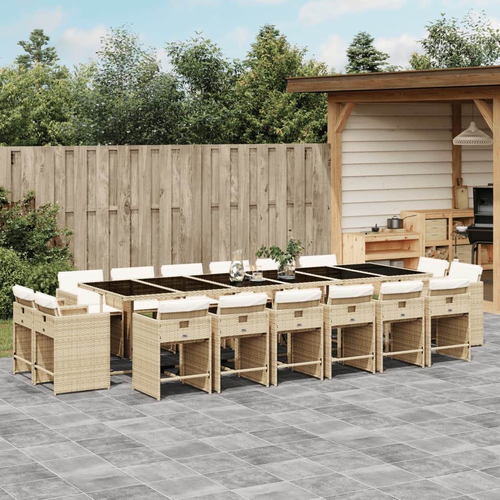 vidaXL 17-tlg. Garten-Essgruppe mit Kissen Beige Poly Rattan