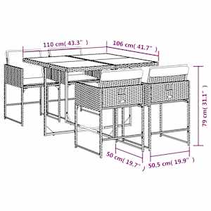 5dílný zahradní jídelní set s poduškami černý polyratan - obrázek 9