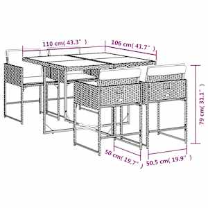5dílný zahradní jídelní set s poduškami hnědý polyratan - obrázek 9