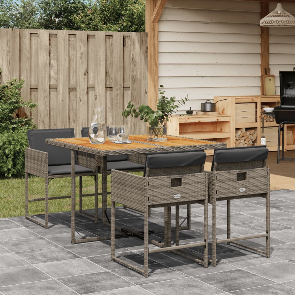 vidaXL 5-tlg. Garten-Essgruppe mit Kissen Grau Poly Rattan