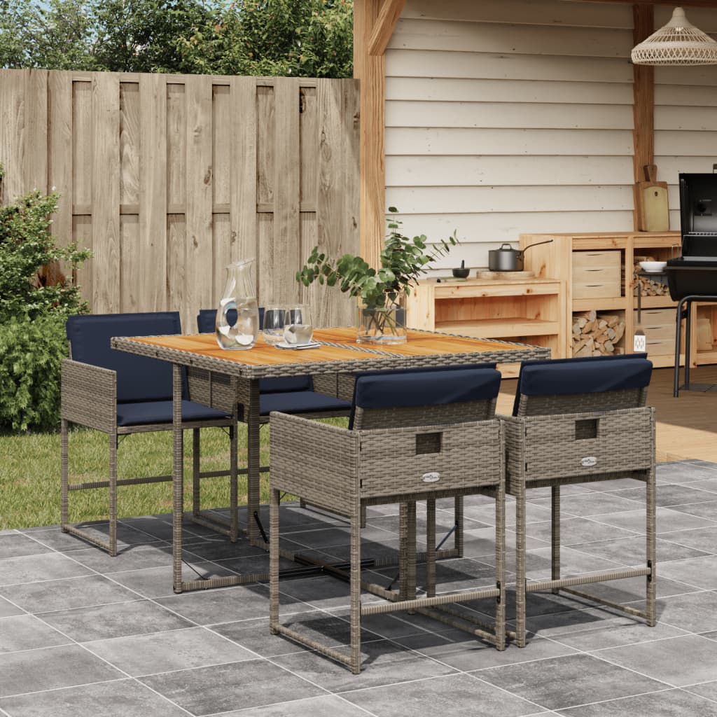 vidaXL 5-tlg. Garten-Essgruppe mit Kissen Grau Poly Rattan