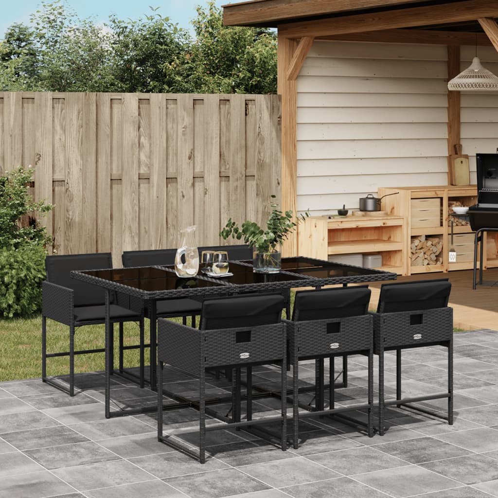 vidaXL 7-tlg. Garten-Essgruppe mit Kissen Schwarz Poly Rattan