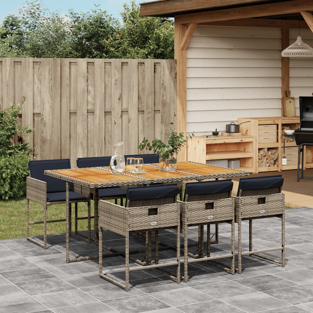 vidaXL 7-tlg. Garten-Essgruppe mit Kissen Grau Poly Rattan