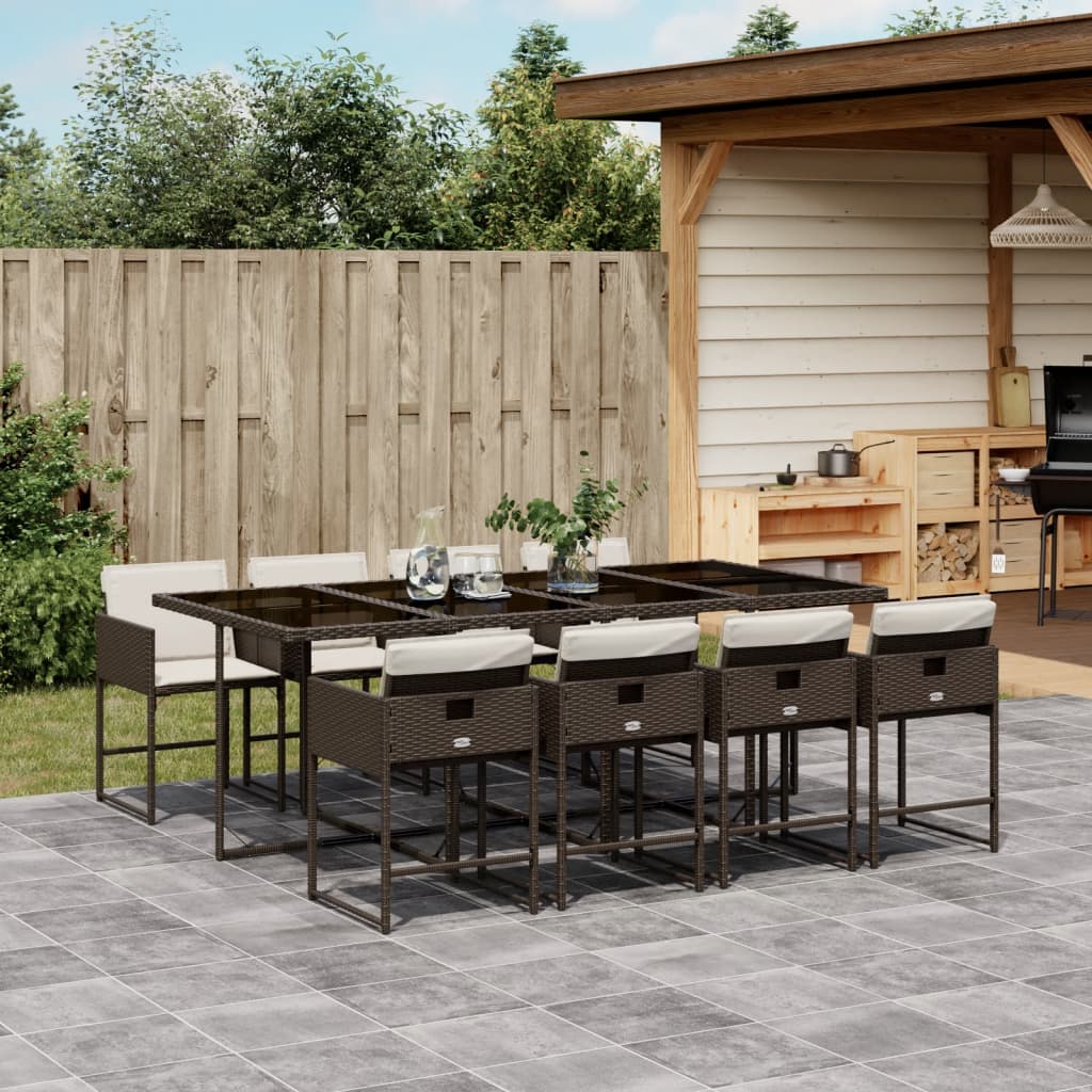 vidaXL 9-tlg. Garten-Essgruppe mit Kissen Braun Poly Rattan