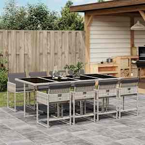 Vrtna jedilna garnitura 9-delna z blazinami sv. siv poli ratan