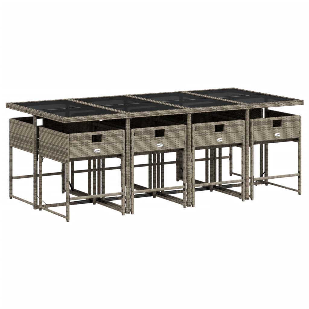 vidaXL 9-delige tuinset met kussens, grijs polyrotan