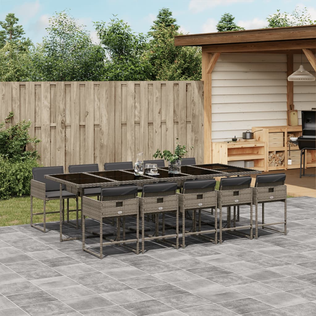 vidaXL 11-tlg. Garten-Essgruppe mit Kissen Grau Poly Rattan