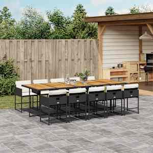 Vrtna jedilna garnitura 11-delna z blazinami črna poli ratan