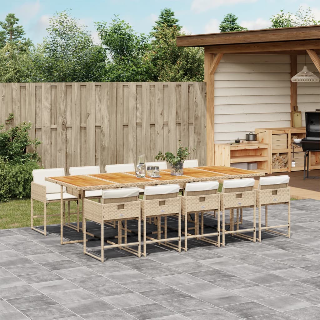 vidaXL 11-tlg. Garten-Essgruppe mit Kissen Beige Poly Rattan