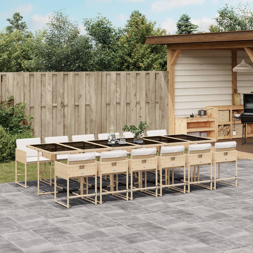 vidaXL 13-tlg. Garten-Essgruppe mit Kissen Beige Poly Rattan