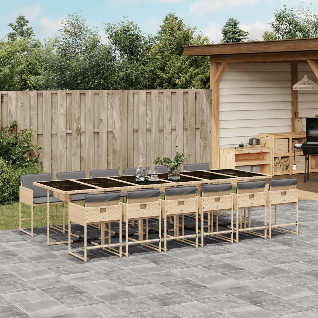 vidaXL 13-tlg. Garten-Essgruppe mit Kissen Beigemischung Poly Rattan