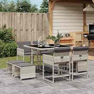 Vrtna jedilna garnitura 9-delna z blazinami sv. siv poli ratan