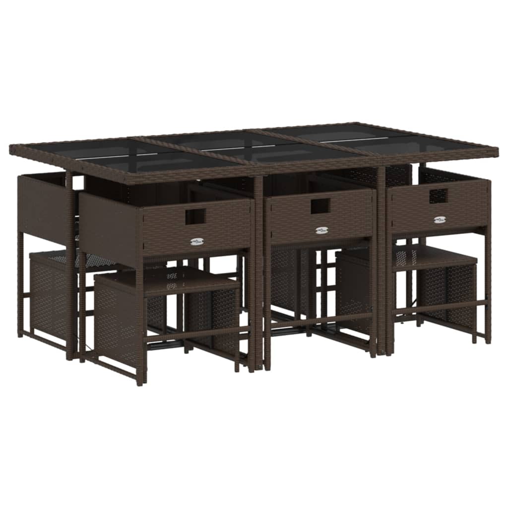 vidaXL 11-delige Tuinset met kussens poly rattan bruin afbeelding