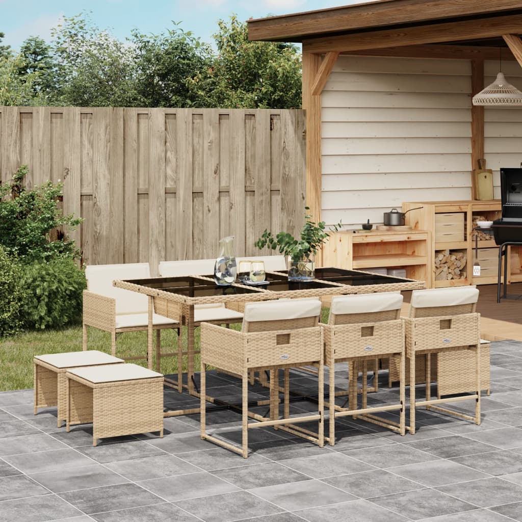 vidaXL 11-tlg. Garten-Essgruppe mit Kissen Beige Poly Rattan