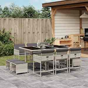 Vrtna jedilna garnitura 11-delna z blazinami sv. siv PE ratan