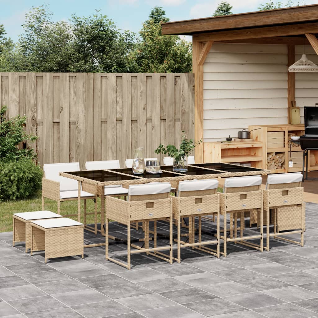 vidaXL 13-tlg. Garten-Essgruppe mit Kissen Beige Poly Rattan