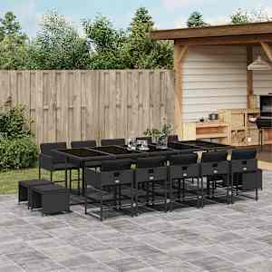 Vrtna jedilna garnitura 15-delna z blazinami črn poli ratan