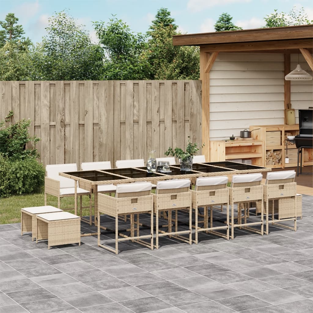 vidaXL 15-tlg. Garten-Essgruppe mit Kissen Beige Poly Rattan