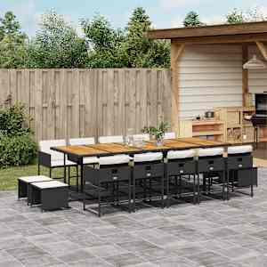 Vrtna jedilna garnitura 15-delna z blazinami črn poli ratan