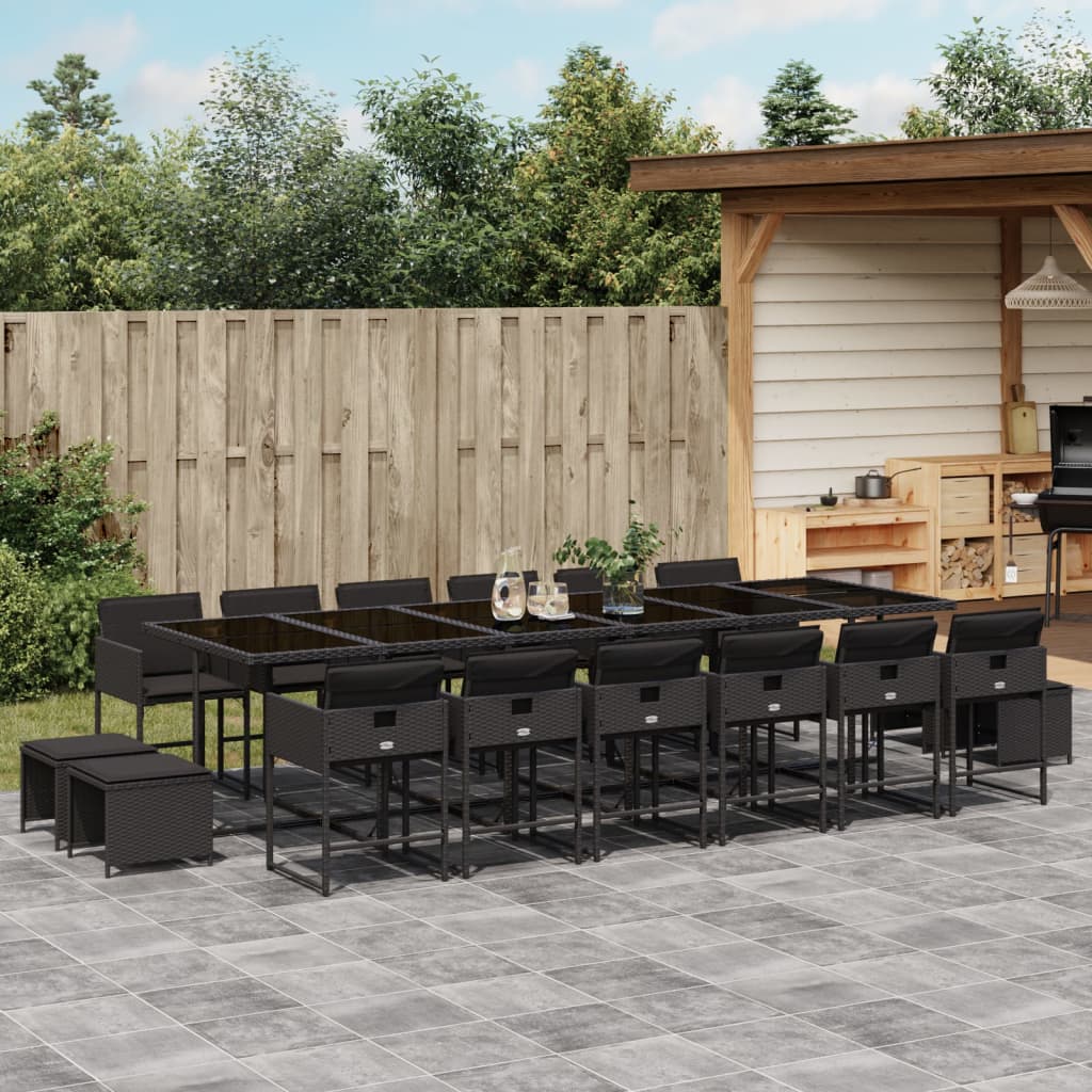 17-tlg. Garten-Essgruppe mit Kissen Schwarz Poly Rattan