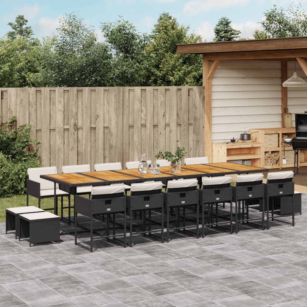 vidaXL 17-tlg. Garten-Essgruppe mit Kissen Schwarz Poly Rattan