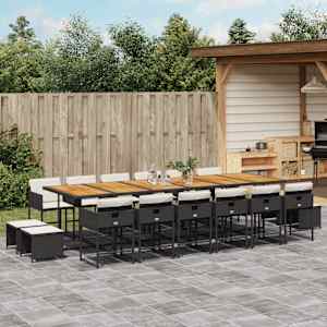 Vrtna jedilna garnitura z blazinami 17-delna črn poli ratan