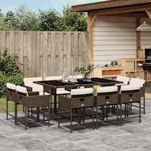 Vrtna jedilna garnitura 11-delna z blazinami rjava poli ratan