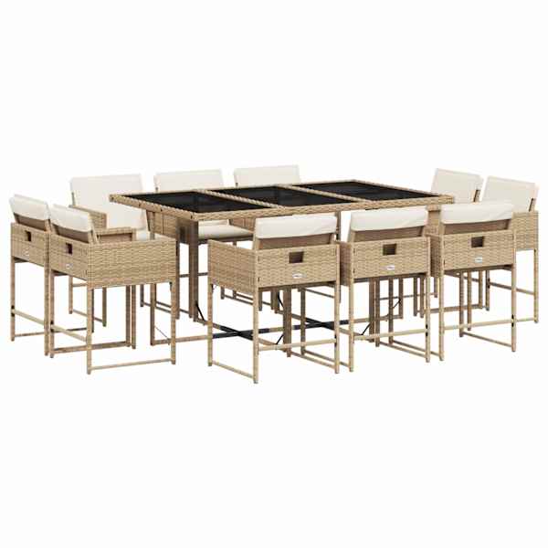 vidaXL 11-osaline aiam&ouml;&ouml;bli komplekt patjadega, beež, pol&uuml;rotang