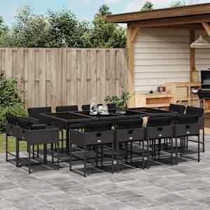 Vrtna jedilna garnitura 13-delna z blazinami črn poli ratan