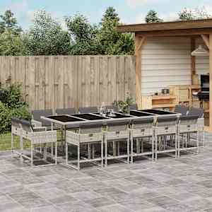 Vrtna jedilna garnitura 15-delna z blazinami sv. siv poli ratan