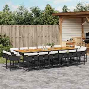 Vrtna jedilna garnitura z blazinami 17-delna črn poli ratan