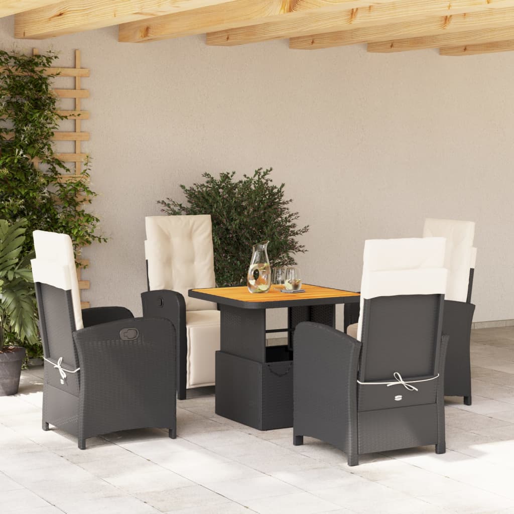 vidaXL 5-tlg. Garten-Essgruppe mit Kissen Schwarz Poly Rattan