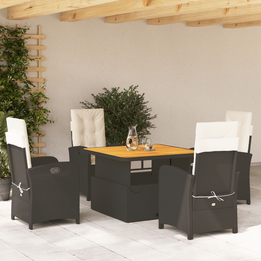 vidaXL Set mobilier de grădină cu perne, 5 piese, negru, poliratan