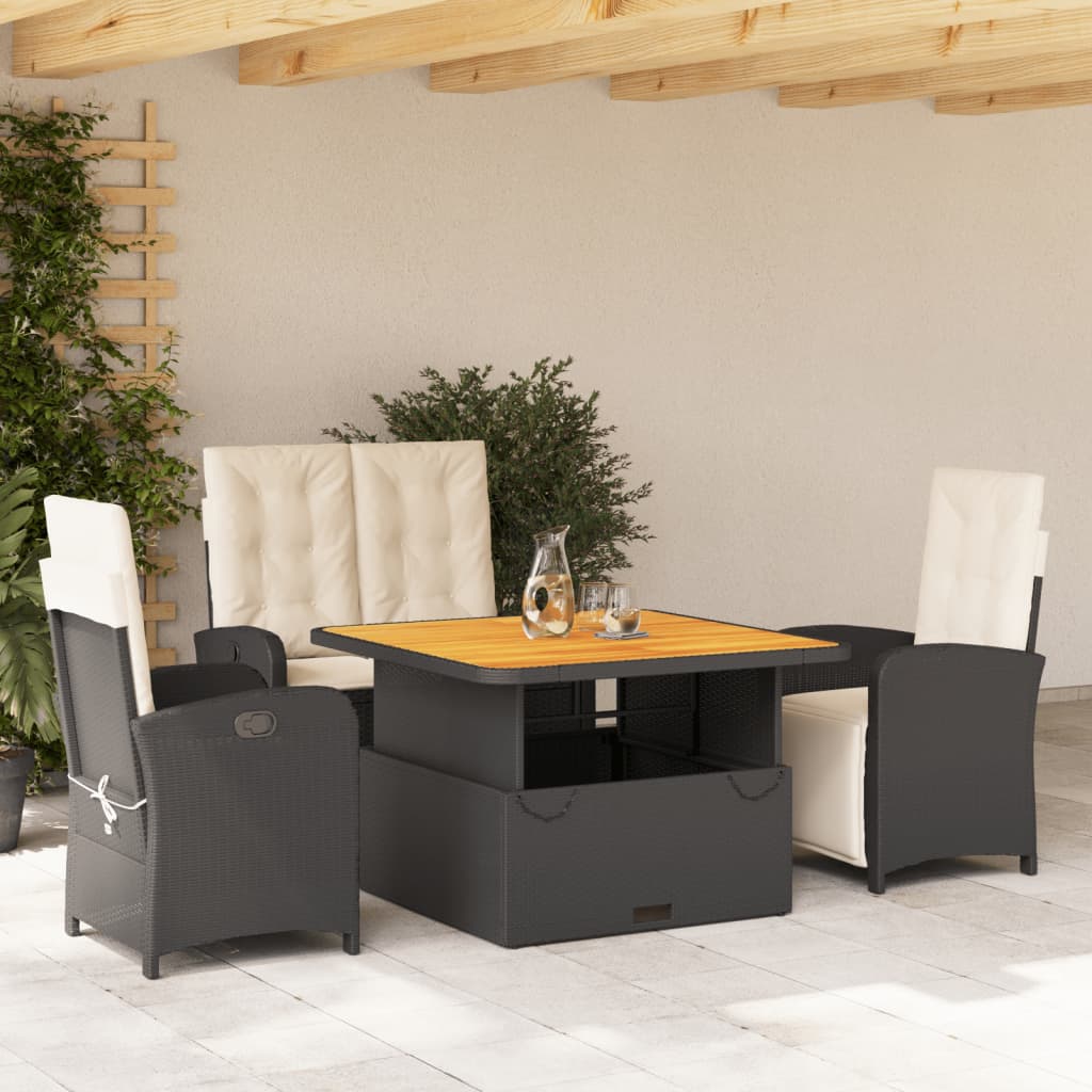 vidaXL Set mobilier de grădină cu perne, 4 piese, negru, poliratan