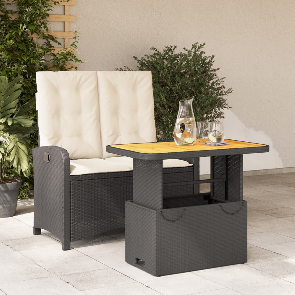 vidaXL Set mobilier de grădină cu perne, 2 piese, negru, poliratan