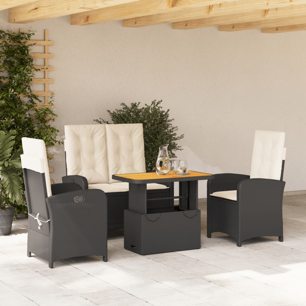 vidaXL Set mobilier de grădină cu perne, 4 piese, negru, poliratan