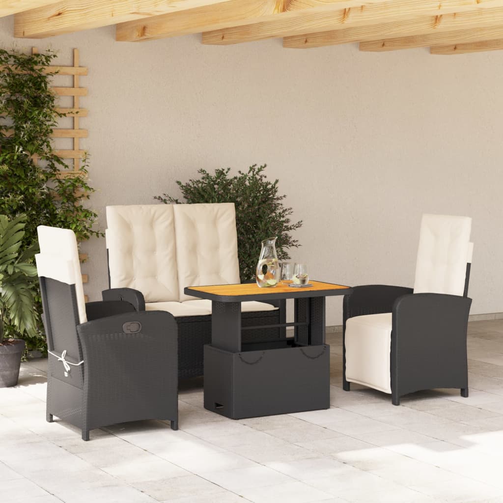 vidaXL Set mobilier de grădină cu perne, 4 piese, negru, poliratan