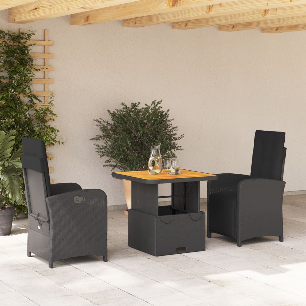 Spisebordssæt Til Haven Med Hynder Polyrattan - 2 / Med fodskammel / 80 cm bordlængde