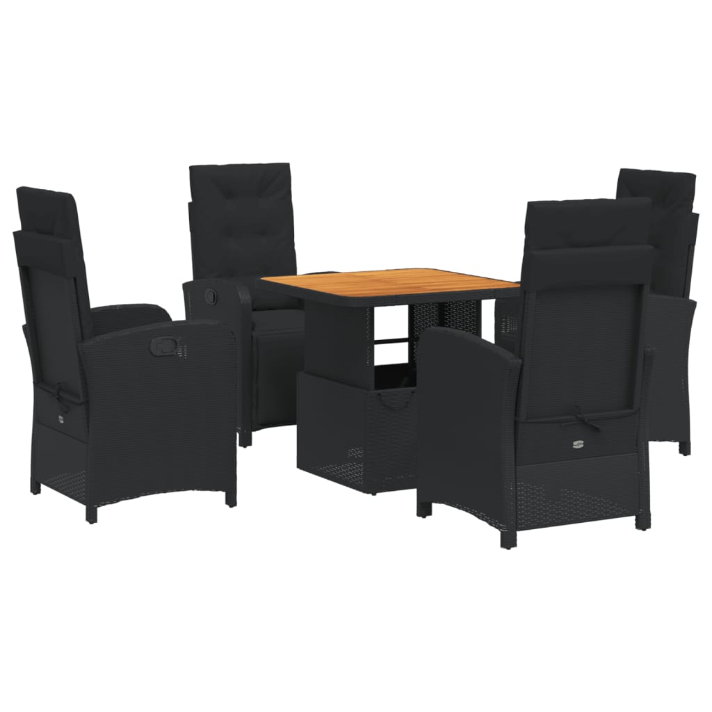 vidaXL Set mobilier de grădină cu perne, 5 piese, negru, poliratan