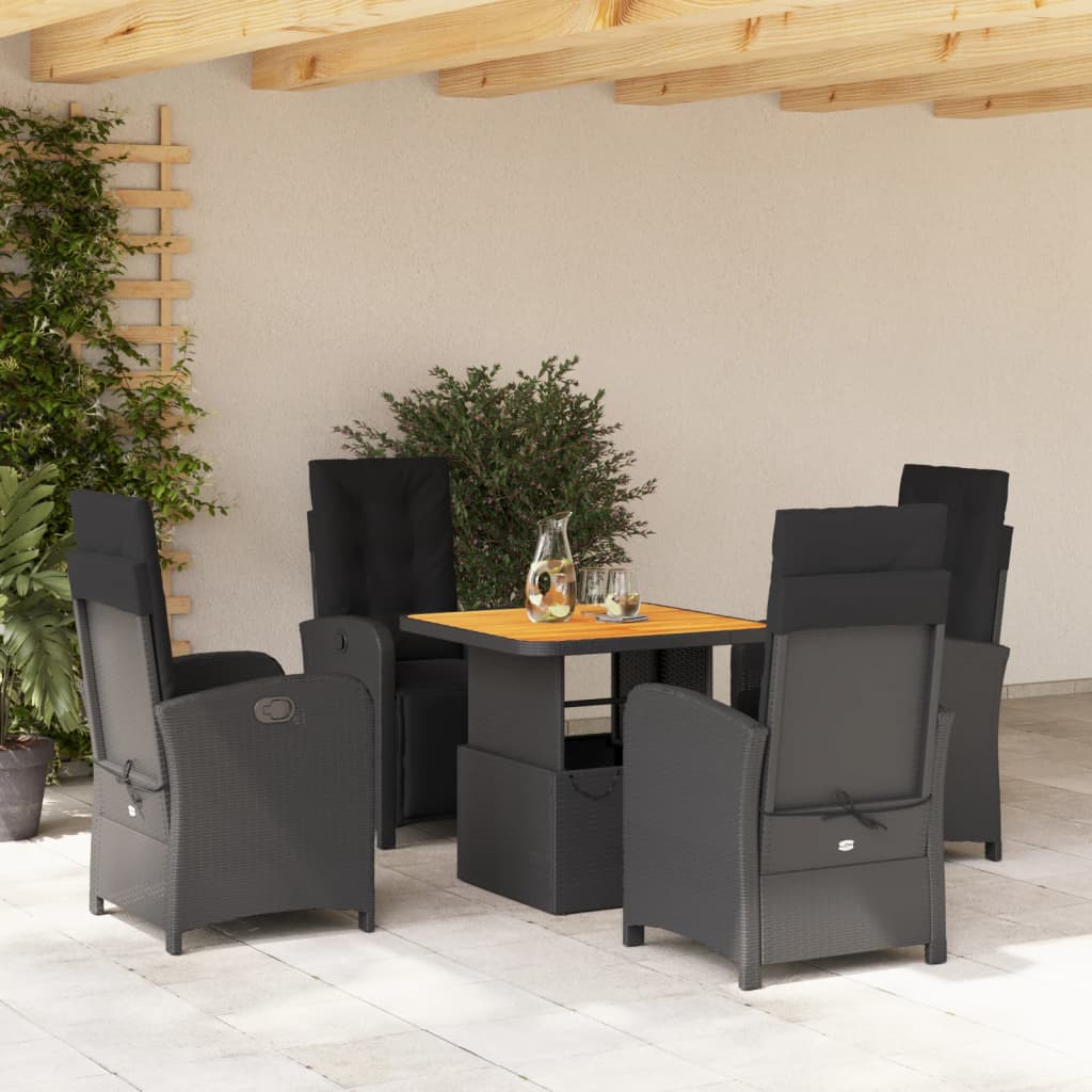 Zestaw mebli ogrodowych rattan PE czarny 4 krzesła+stół+poduszki