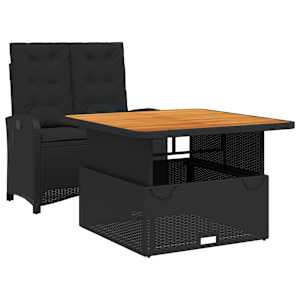 vidaXL 2-osaline aiam&ouml;&ouml;bli komplekt patjadega, must, pol&uuml;rotang