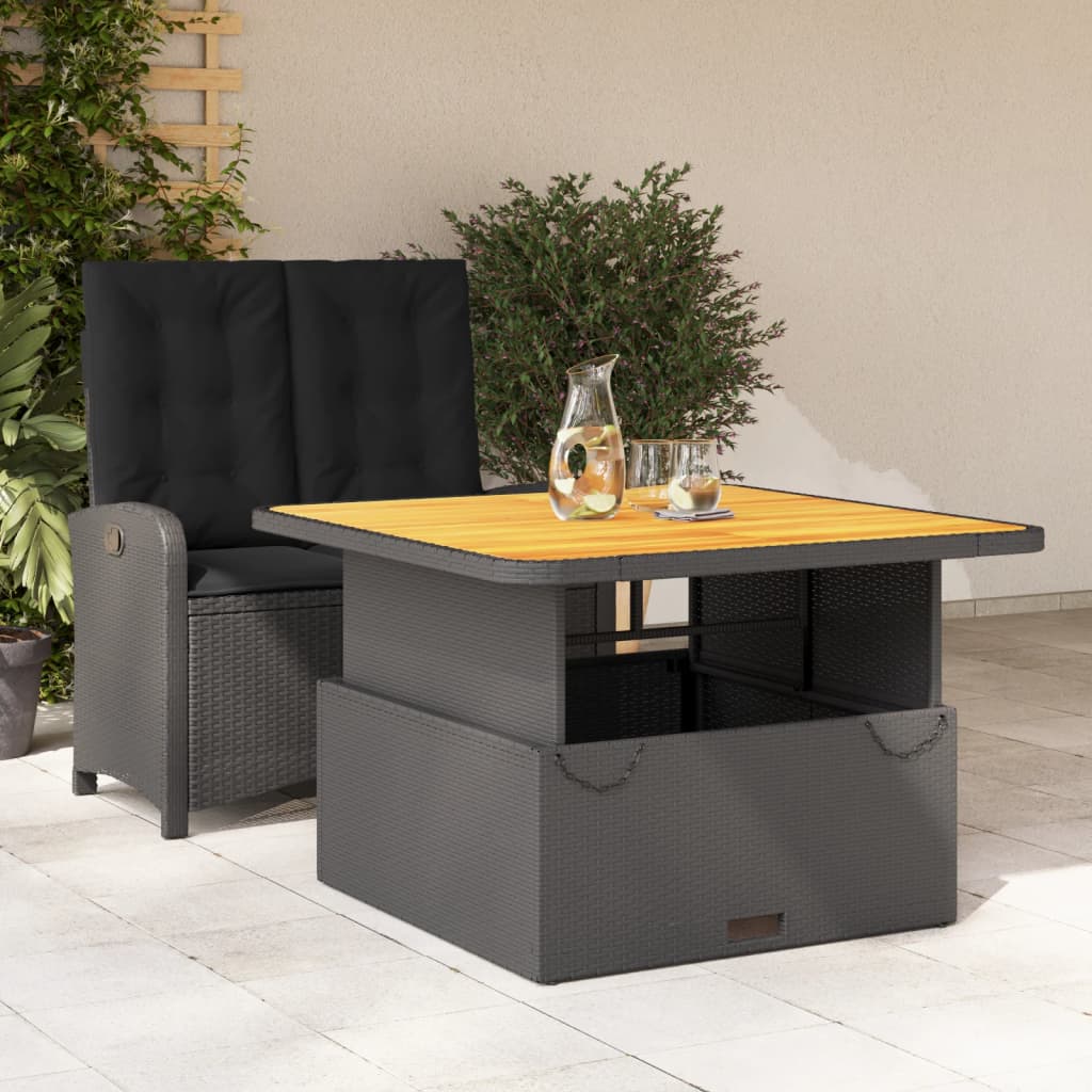 vidaXL 2-tlg. Garten-Essgruppe mit Kissen Schwarz Poly Rattan